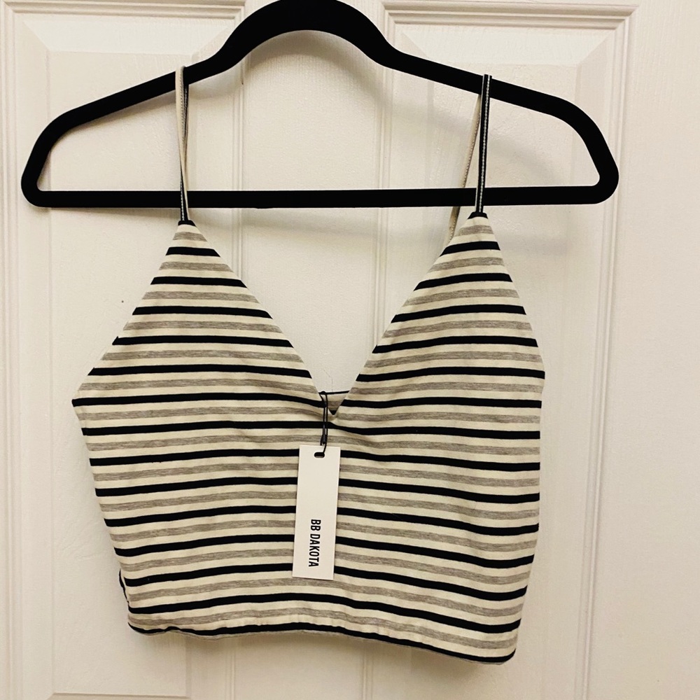 BB Dakota Striped V Neck Crop Top Ivory Medium NWT - Picture 3 of 3